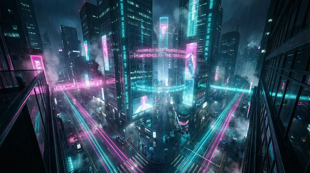 黑料社区网 竖屏短剧平台首页背景 - 赛博朋克都市夜景